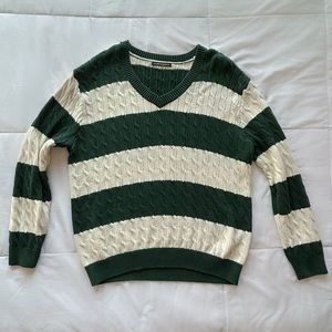 Brandy Melville (John Galt) Striped Nikki V-Neck Cable Knit Sweater